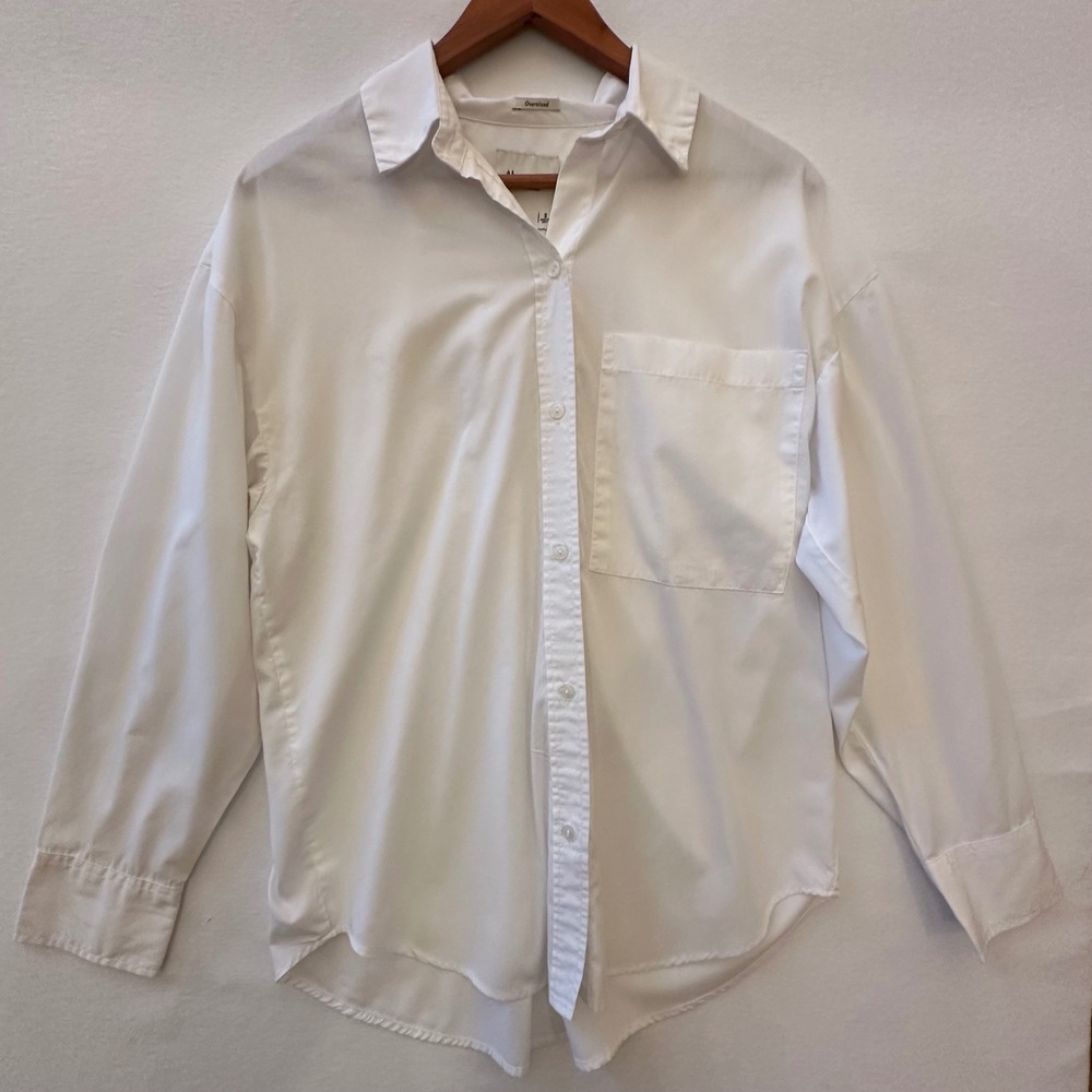 Abercrombie & Fitch Womens White Oversized Button Down Shirt Small Pocket Cotton